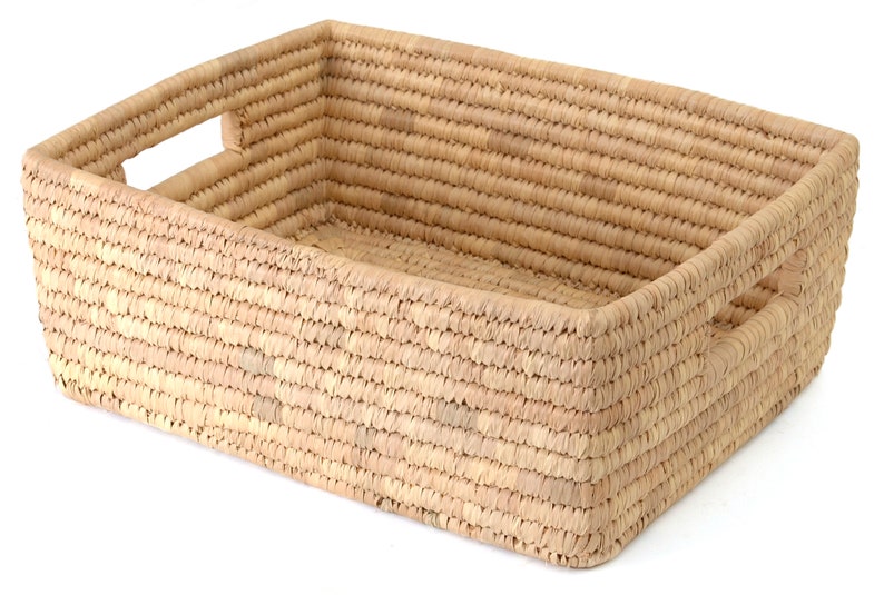 Handmade basket SQUARE, palm leaf three sizes, square with handles Storage, order, fair trade from Bangladesh, sustainable & fair image 5