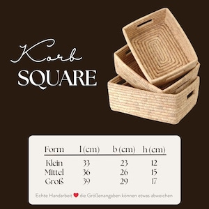 May include: Three square woven baskets made of natural materials. The baskets are stacked on top of each other. The largest basket is 15.75 inches long, 11.42 inches wide, and 6.69 inches high. The middle basket is 14.17 inches long, 10.24 inches wide, and 5.91 inches high. The smallest basket is 12.99 inches long, 9.06 inches wide, and 4.72 inches high.