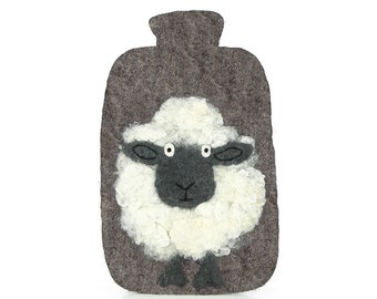 Hot water bottle cover SHEEP made of 100% felt, cover for hot water bottles up to 2 liters, children's hot water bottle cover, cute bottle cover, Fair Trade Nepal