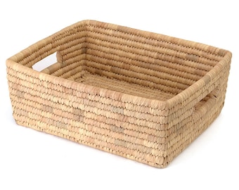 Mand VIERKANT medium, palmblad 36 cm x 26 cm vierkant met handvatten | Opslag, bestelling, plank, eerlijke handel uit Bangladesh