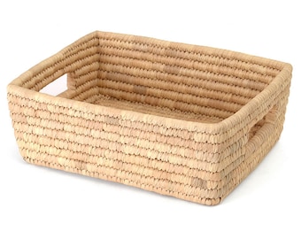 Mand VIERKANT klein, palmblad 33 cm x 23 cm vierkant met handvatten | Opslag, bestelling, plank, eerlijke handel uit Bangladesh