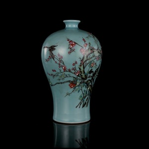 OldPoetry \ 1960s Yuzhou Vintage Mei-bottle Porcelain \ Vase Display Furnishings \ Decoration Chinaware
