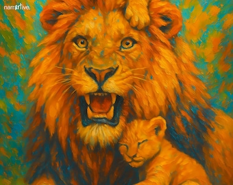 Lion Family Wall Art – Playful Parent & Cubs Digital Print, Emotional Animal Family Decor – Where Roars Turn to Laughter