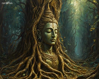 Zen Buddha Tree Wall Art – Spiritual Meditation Print, Mystical Enlightenment Decor, Calming Artwork – Stillness Waits at the Edge of Time