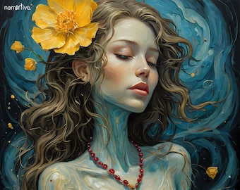 Surreal Feminine Portrait Art – Ethereal Fantasy Woman Print, Dreamlike Emotional Wall Decor – The Final Light of the Heart