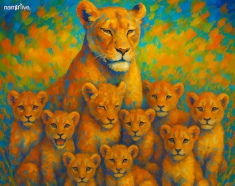 Lion Cub Wall Art – Animal Family Print, Mother's Day Gift Idea, Symbolic Wildlife Digital Download – The Gaze That Inherits the Wild