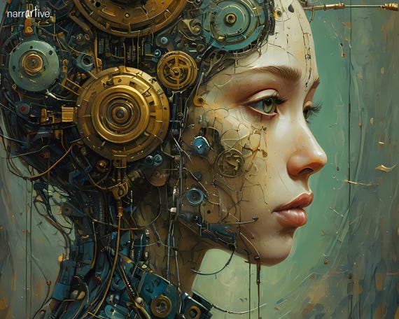 Mechanical Cyberpunk Wall Art – Steampunk Digital Print, Futuristic Portrait Artwork, Industrial Decor – The Gears That Own the Soul