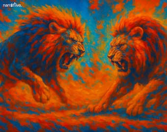Lion Fight Wall Art – Fiery Animal Battle Digital Print, Wild Energy Decor, Dramatic Wildlife Artwork – The Clash That Shaped the Silence