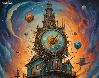 Steampunk Clock Tower Art – Fantasy Architecture Print, Surreal Wall Decor, Futuristic Sci-Fi Artwork – The House That Time Chose to Forget