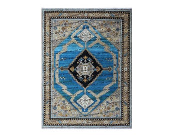 8X10 Large area navy with blue center Oushak Made to Order Geometric Knotted Modern Oushak rug/large area rug/pastel/vintage.