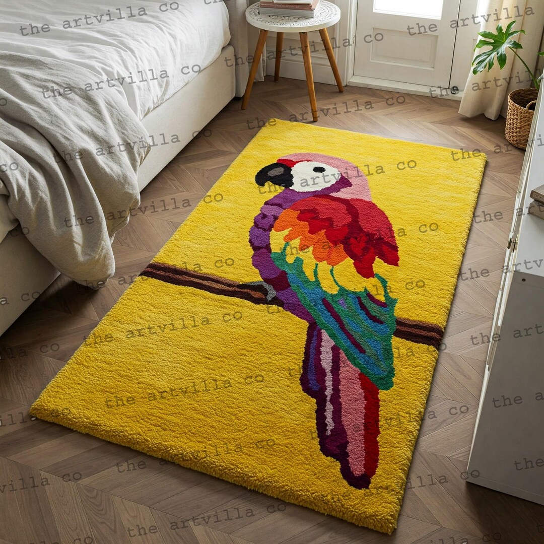 Vasa Parrot Rug Hand Tufted Wool Area Rug: Parrot Design, Modern Living Room Rug - Etsy