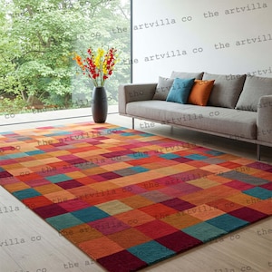 Hand Tufted Wool Area Rug: Modern Abstract Multicolor Design