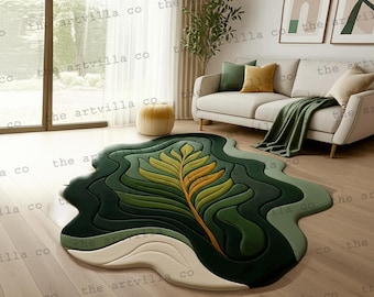 Moss Rug – Zen Nature  New Green Irregular Shaped Fluffy Living Room Rug | Perfect Gift for Plant Lovers Gift for Mother's Day