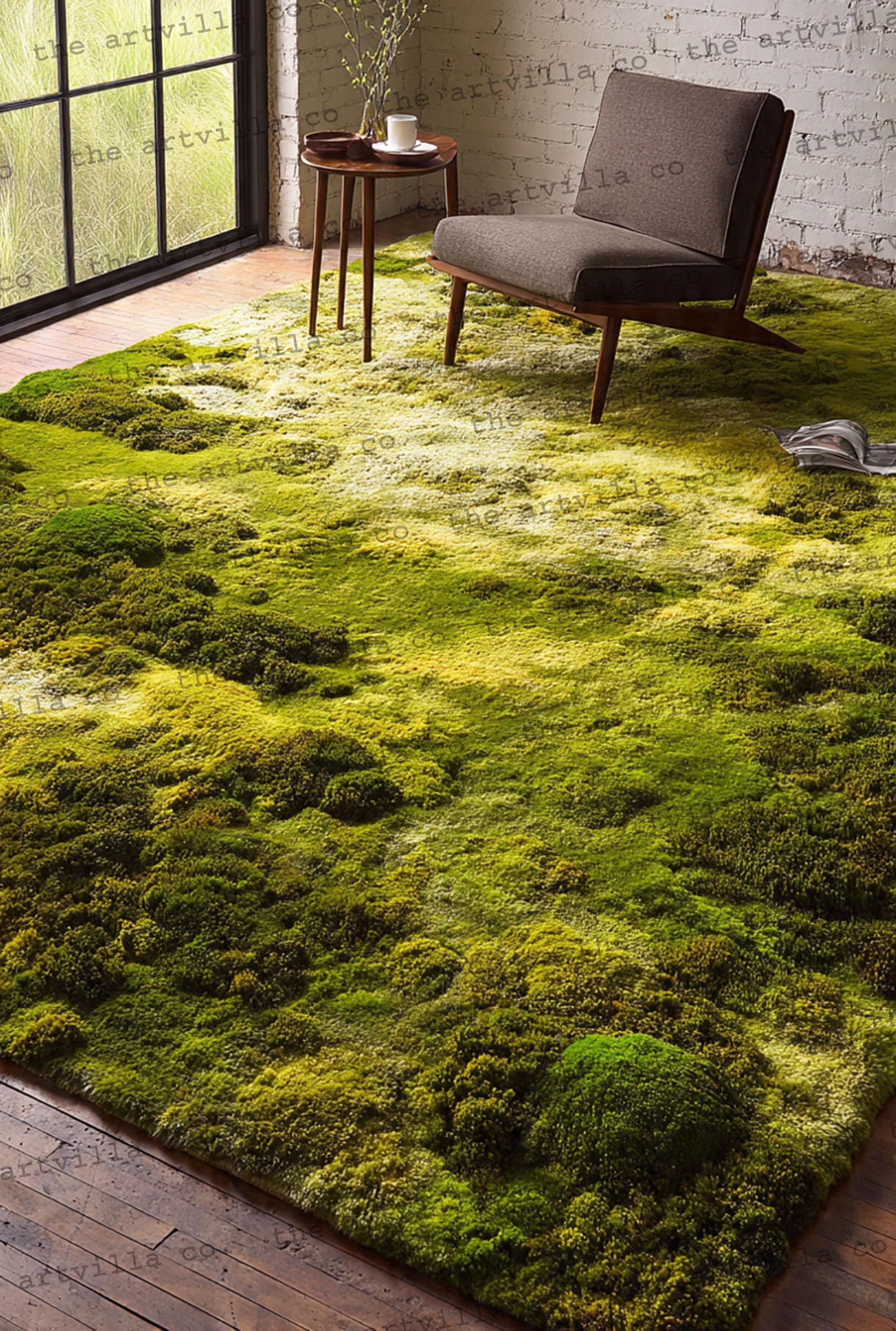 Handmade Tufted Moss Rug: Forest Green Japandi Floor Decor - Etsy
