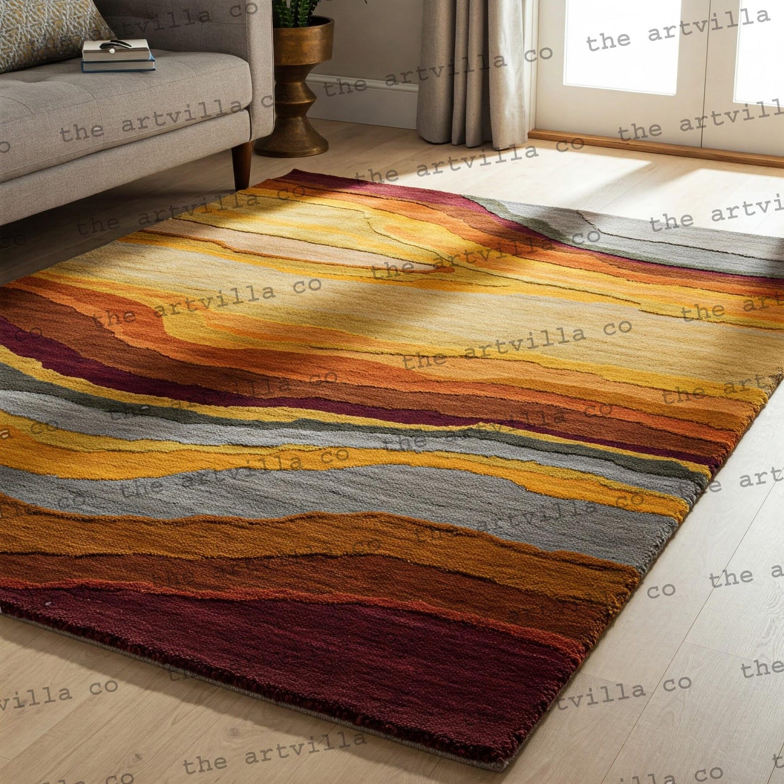 Orange Beige Hand Tufted Wool Area Rugs, 8x10 Modern Abstract Rugs for ...