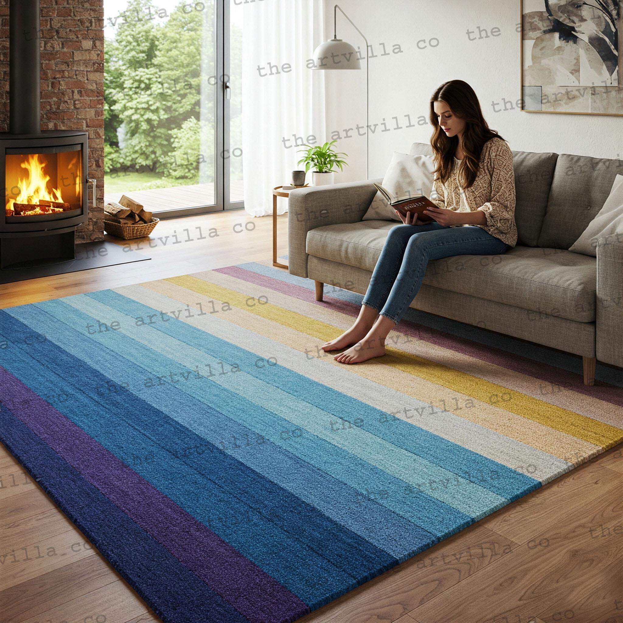 Hand-tufted Wool Area Rug: Vibrant Striped Floor Decor - Etsy