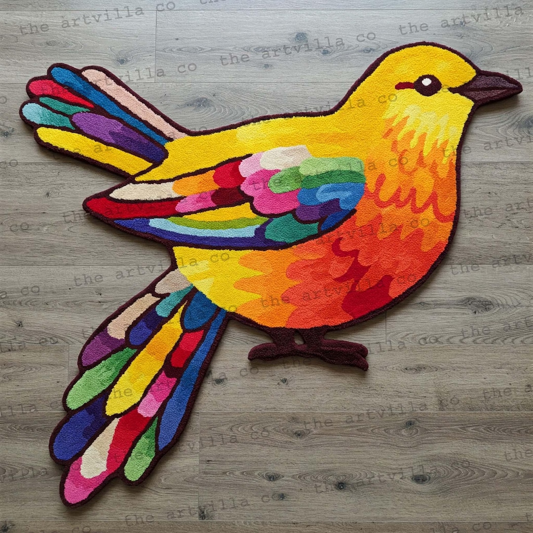 Bright Bird Rug Hand-tufted Wool Bird Rug: Abstract Colorful Accent Rug - Etsy
