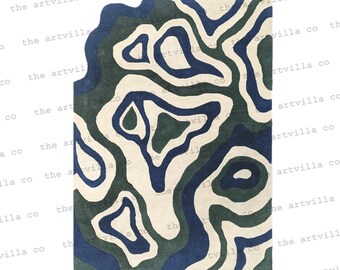 Franky Blue Hand Tufted Wool Rug: Abstract Area Carpet