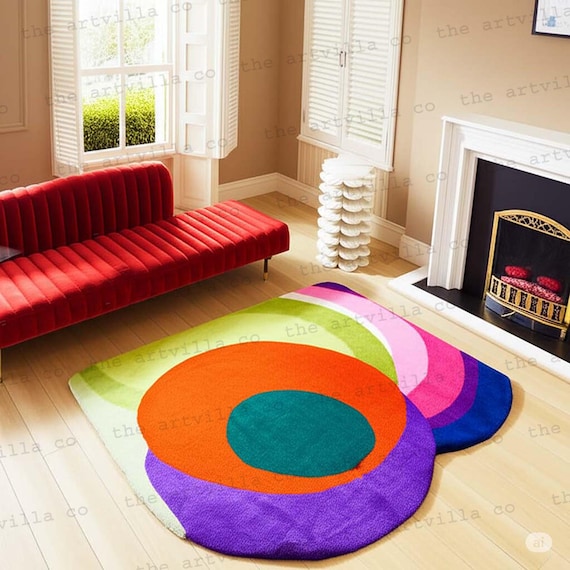 Hand-tufted Wool Rug: Multicolor Abstract Blob, Irregular Shape - Etsy