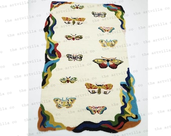 Handmade Wool Butterfly Rug: Floral Art Garden Carpet