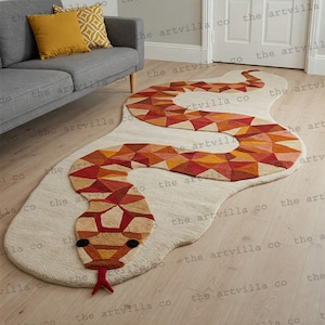 Hand-Tufted Snake Rug 4x15 – Bold Serpent Runner for Hallways | Cozy Animal Carpet Décor | Eye-Catching Reptile-Inspired Floor Art.