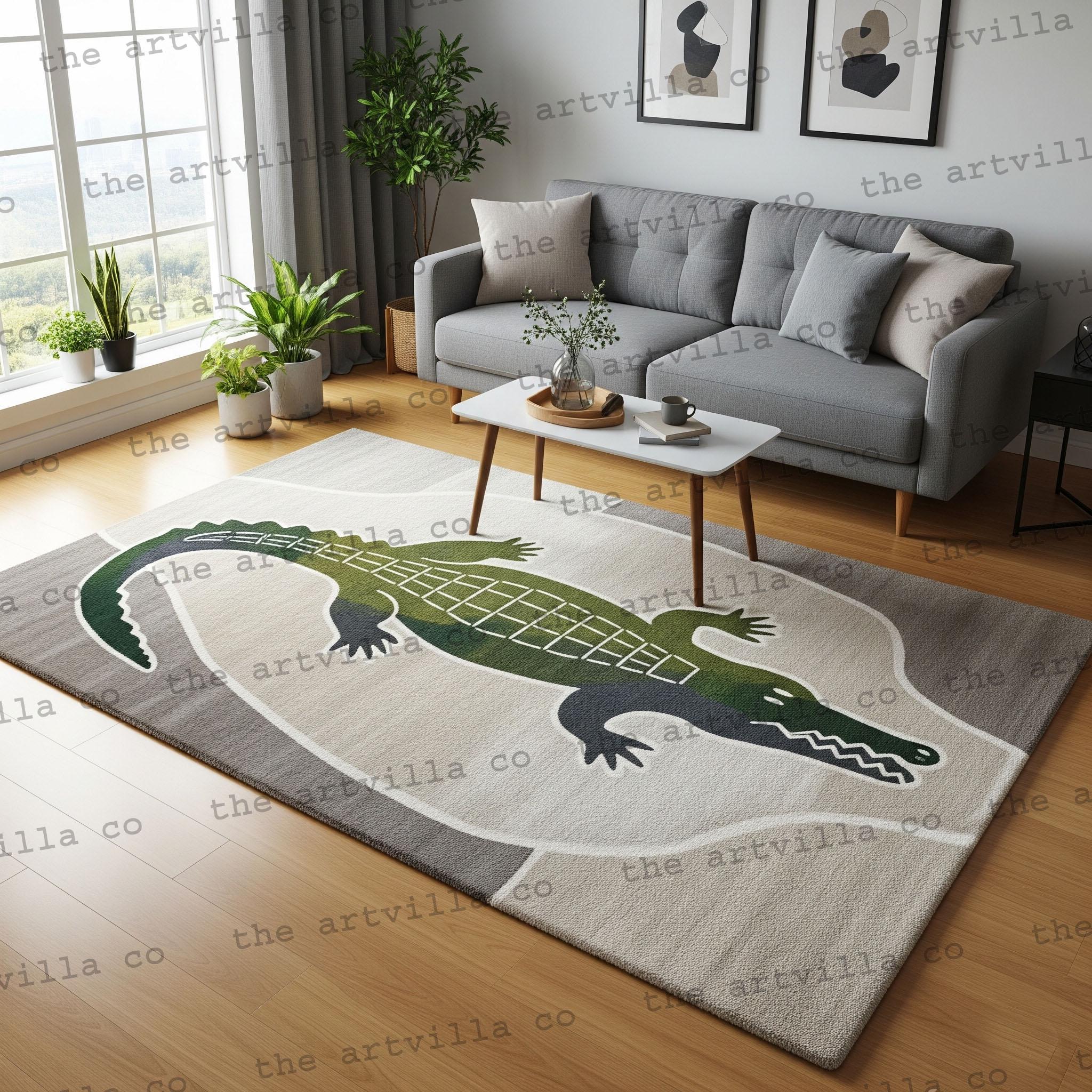 ハンドタフテッドウールクロコダイルラグ：抽象的なオーガニック装飾