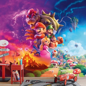 Super Mario Bros Tapete aus dem Film Toad, Pfirsich, Kindertapete / Abziehen und Aufkleben / Vlies
