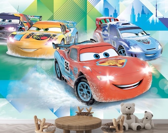 Cars Lightning McQueen Wall Decor Removable Wallpapers Disney Cars Peel and Stick - Nonwoven