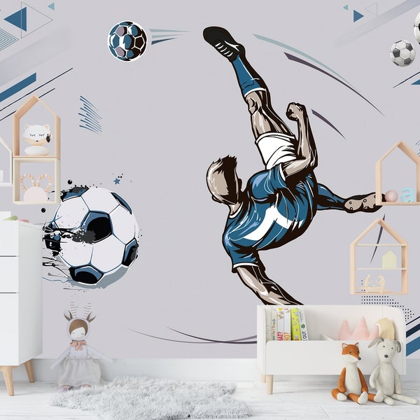 Kids Room Mural For Football Fans, Sports Themed Child Wallpaper, Fatanatic Football Fans Wall Poster, Teen Room Football Fans Mural