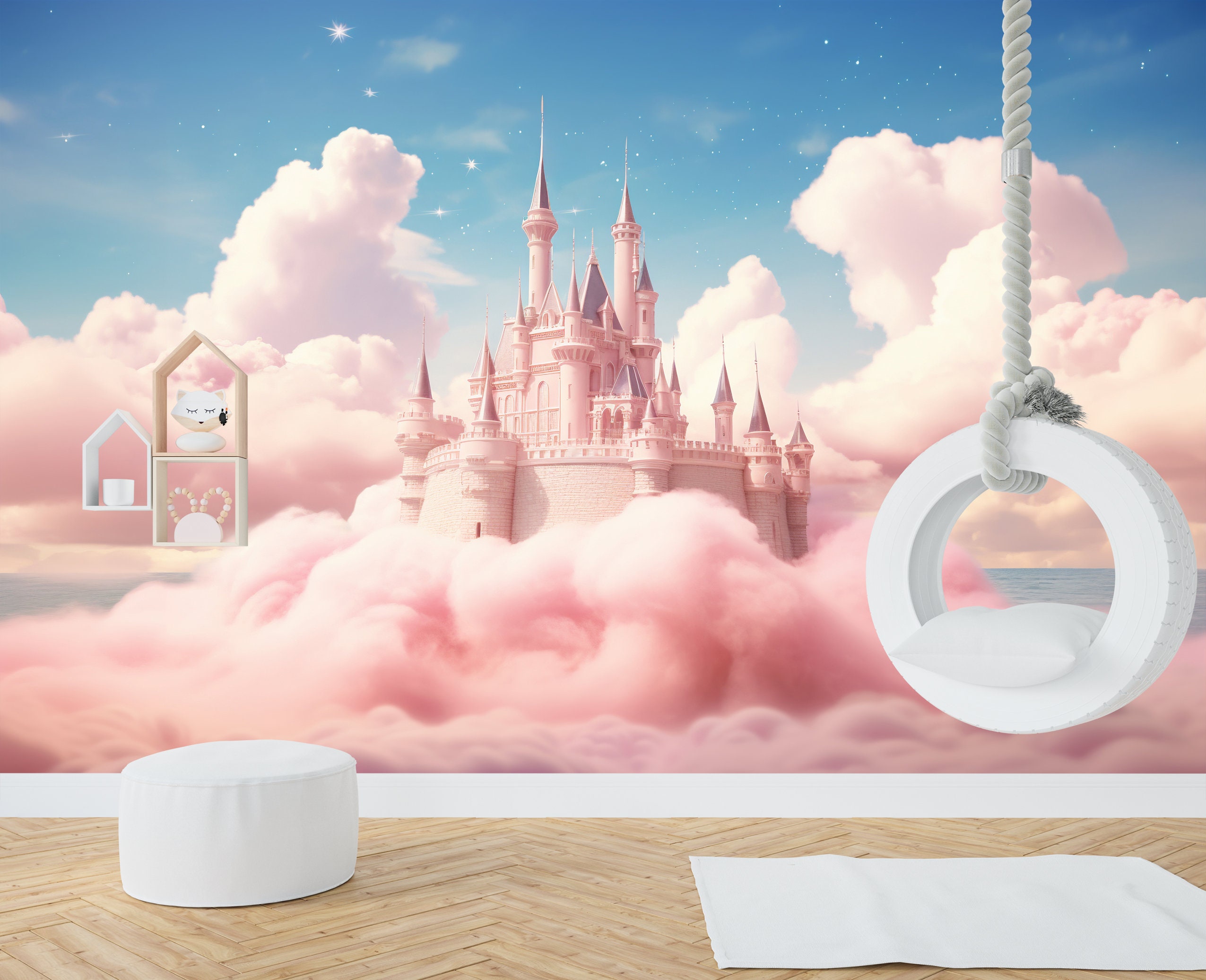 Pink Princess Castle Wallpaper Mural: Fairyland Kids Room Decor - Etsy