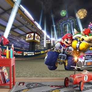 マリオブラザーズ レーシング壁紙 マリオゴーカート レーシング壁紙 剥がして貼る不織布壁紙