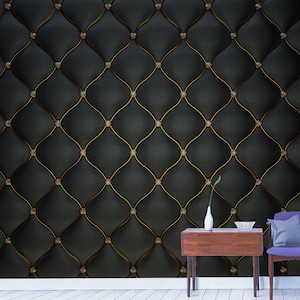 Black Luxury Leather Pattern With Diamonds And Gemstones Peel And Stick - Non Woven