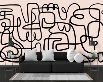 Mid Century moderne minimalistische kunstprint, Peel and Stick Wallpaper, verwijderbaar behang