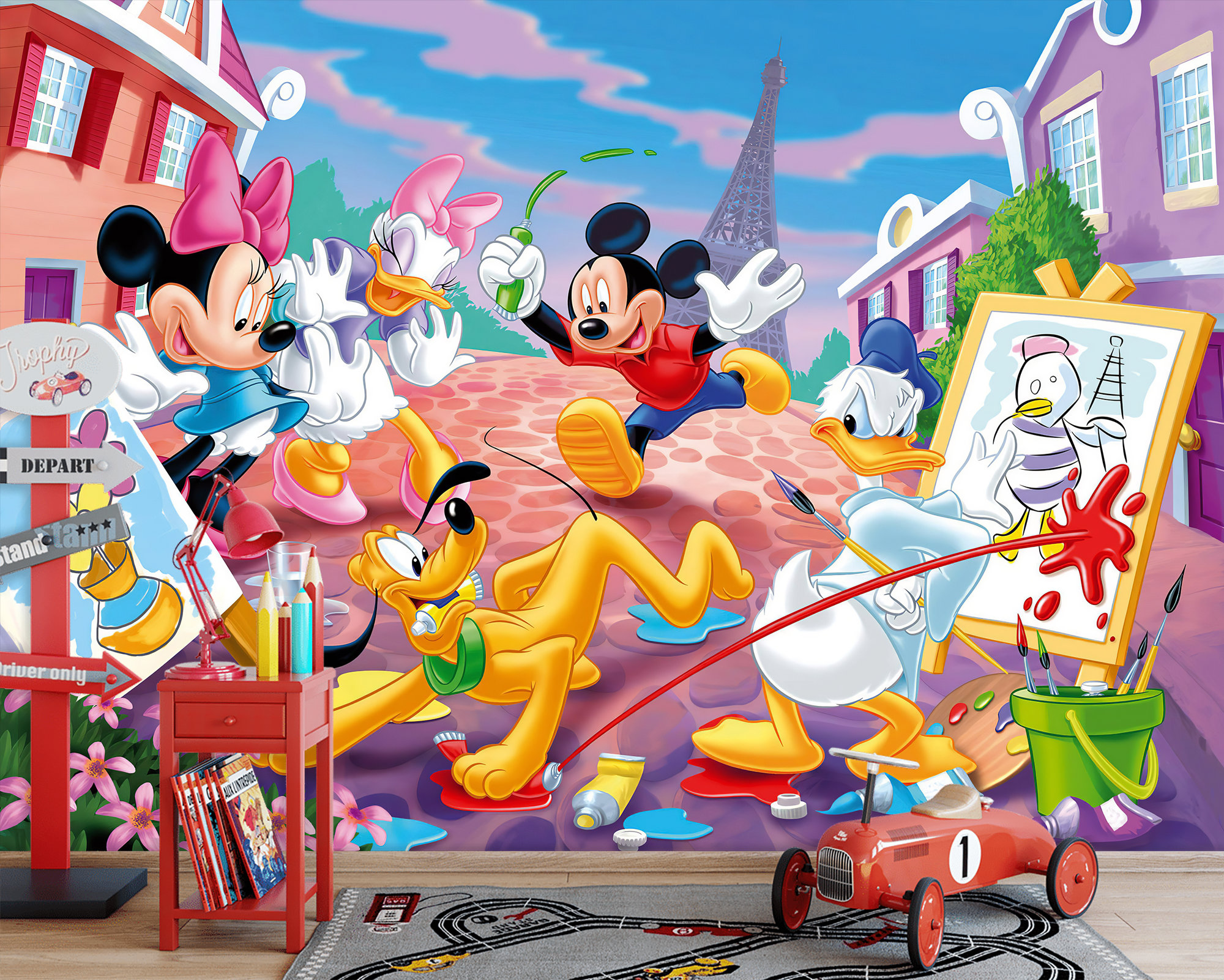 絵画（ペット／キャラクター／家族／風景など）　　MICKEY MOUSE var. / Lover's silverware Mickey and Friends Painting in Paris - Limited Edition By Eric