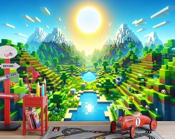 Pixel Landscape Wallpaper, Traditional and Peel and Stick Wallpaper
