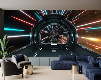Star Wars-uitzicht op de ruimte vanuit het ruimteschip Verwijderbaar groot behang zelfklevend muurdecor