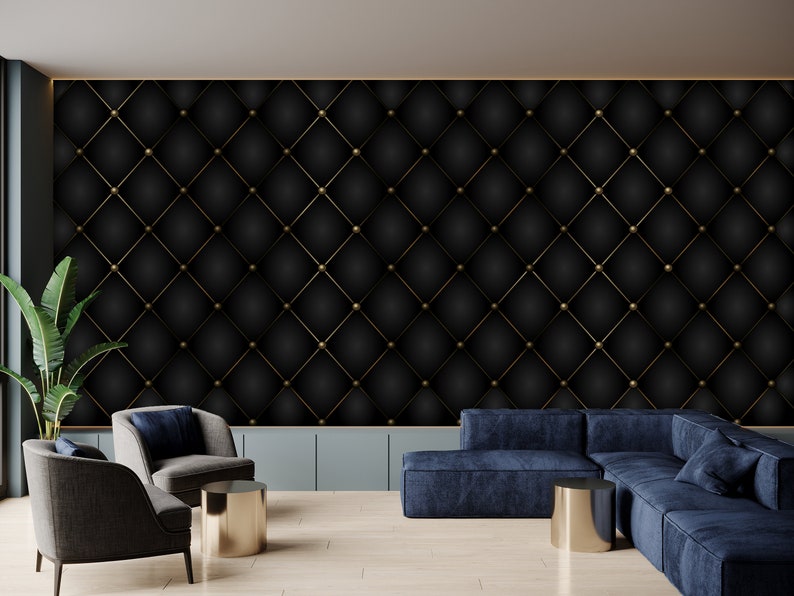 True Luxury Template With Gold Thread Wallpaper Peel and Stick Black