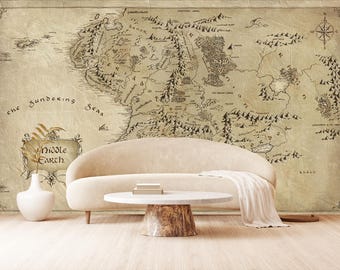 Tapisserie Murale Carte De La Terre Du Milieu - Seigneur Des Anneaux, Décoration Épique Pour Chambre Fan LOTR - 76,2 X 101,6 Cm