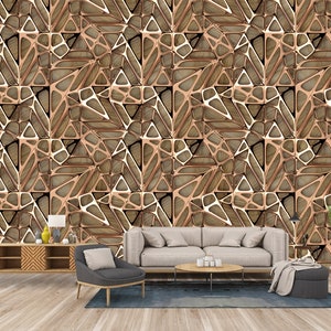 Gold Lattice Tiles On Wooden Oak Background  Peel And Stick - Non Woven