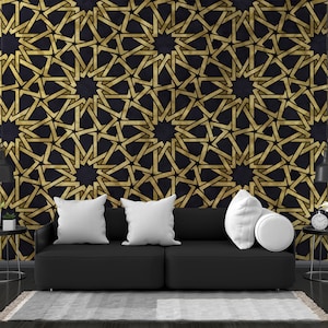 Carta da parati con motivo decorativo islamico e texture artistica dorata / stacca e attacca / tessuto non tessuto