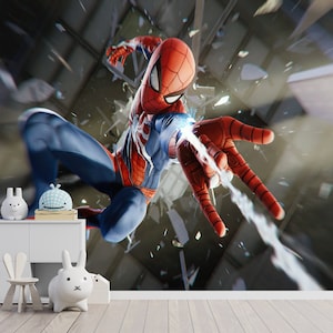 Superhero Spider Man Wallpaper for Kids, Superhero Wall Mural with Personalized Name, Spiderman Wall Decor For Nursery