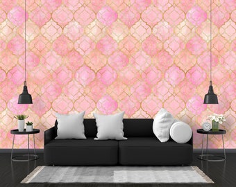 Texture marocchina con linea dorata sfondo rosa chiaro dorato staccare e attaccare / tessuto non tessuto