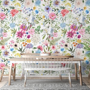 Papier peint floral d'été autocollant | Papier peint aquarelle botanique petite fleur