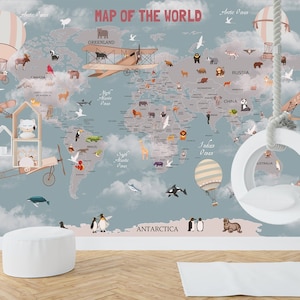 Weltkarte Wandbild der Tiere, abziehen und aufkleben, Weltkarte Wandbild, Kinderzimmer Wandtattoo, Aufkleber für Kinderzimmer, Wandbild für Kinderzimmer
