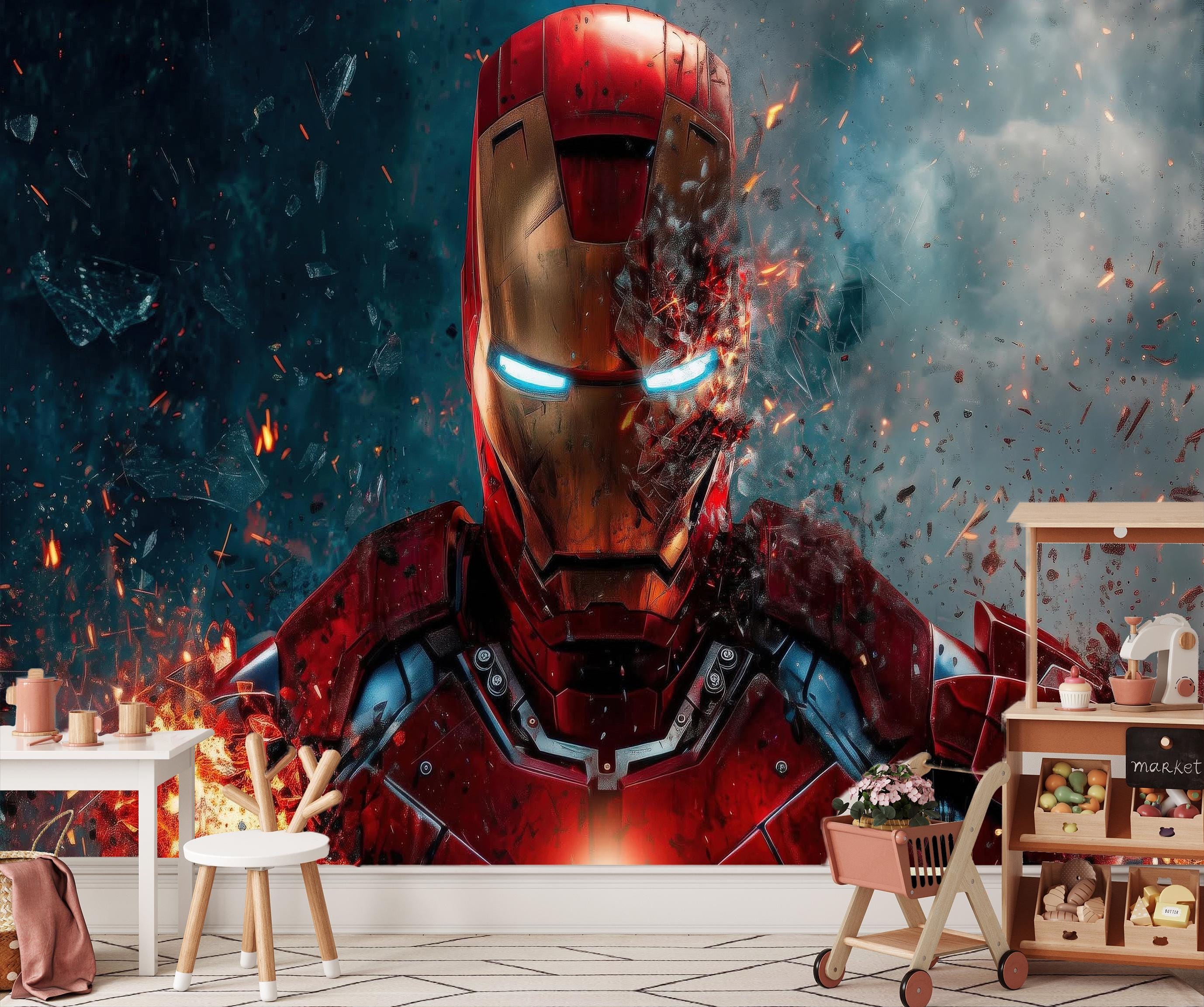 Mural de pared de Iron Man: decoración moderna para habitación infantil,  papel pintado autoadhesivo - Etsy México, image size:2756x2307