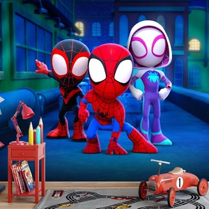 Spider-Man-behang Cartoon Boys Game Room, Superhero Spider and His Amazing Friends Wallpaper Peel Stick, muurafbeelding kinderkamer decor
