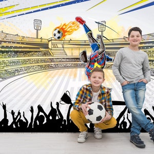 Carta da parati da calcio, stacca e attacca, murales sportivi, arte murale con calcio di bicicletta