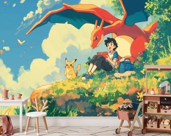 Pokemon Pikachu Wallpaper, Kids Nursery Decor, Removable Wall Mural Peel Stick Nonwoven