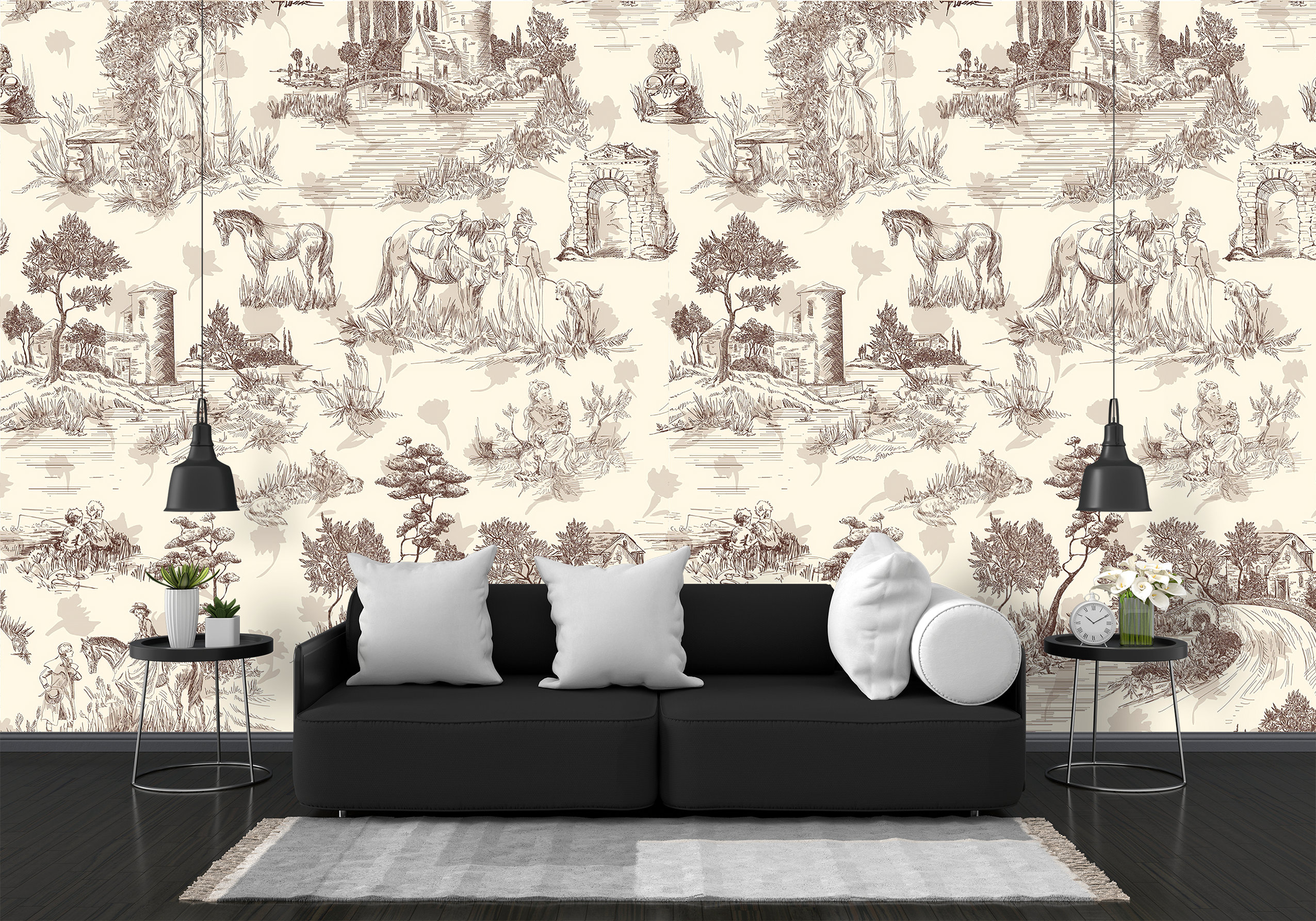 Beige Toile De Jouy Wallpaper Vintage French Countryside Peel And beige-toile-de-jouy-wallpaper-vintage-french-countryside-peel-and
