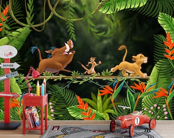 Lion King Tropical Wallpaper: Kids Room Animal Mural